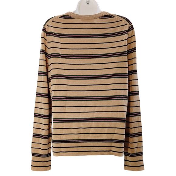Tory Burch Striped Madeline Merino Wool Pullover Sweater Brown Green Womens L - Picture 4 of 8